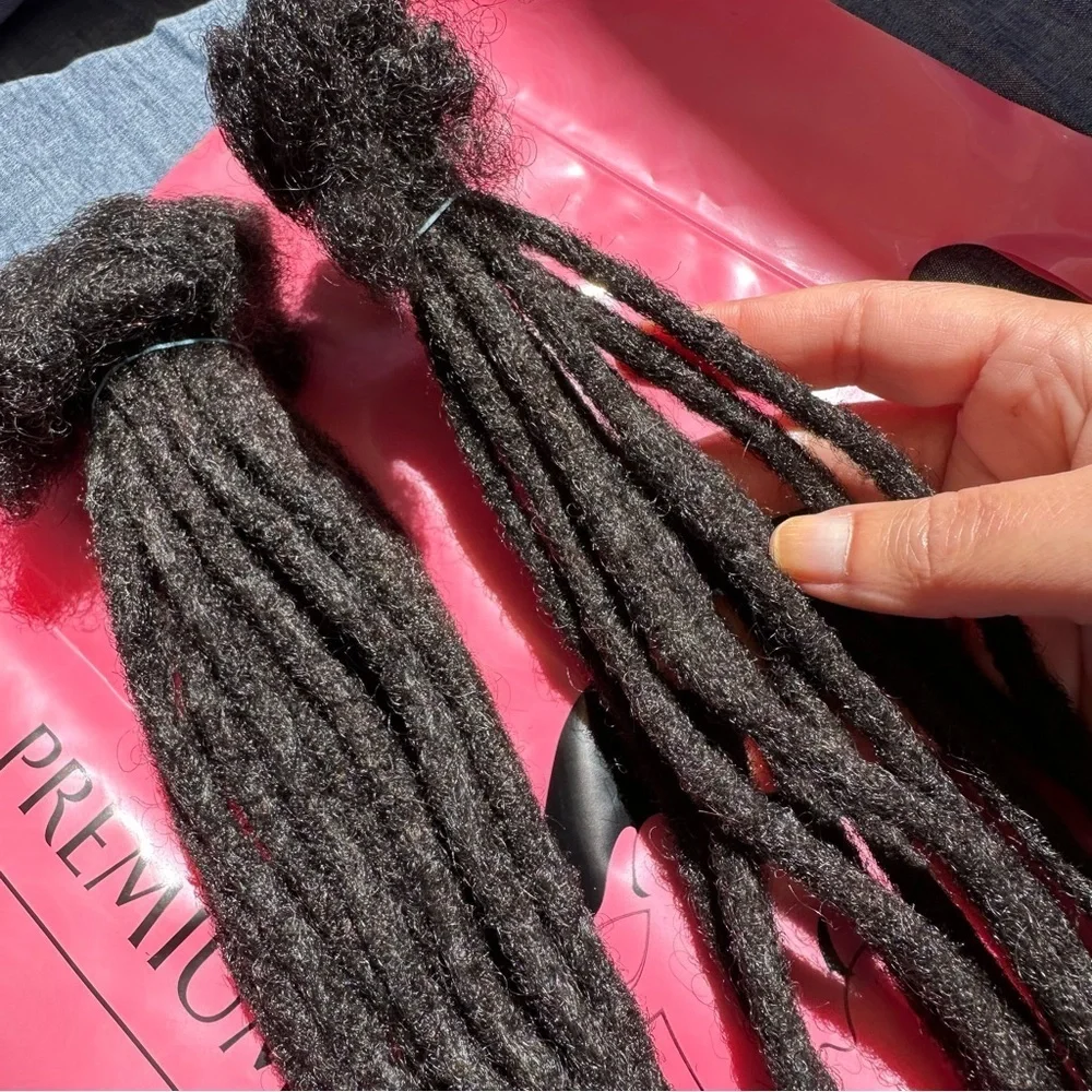 14” Natural Black Dreadlock Extensions Human Hair 0.6 cm 30 Strands #RB7